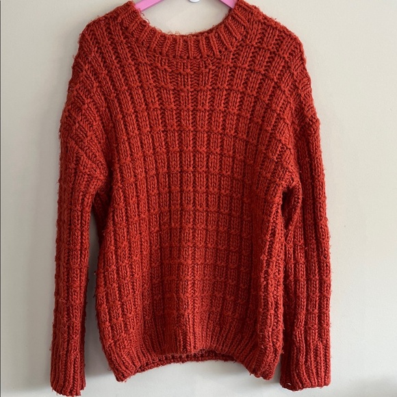 Moon River Size Large Fisherman Grunge Wool Blend Red Crewneck Sweater - Picture 2 of 7